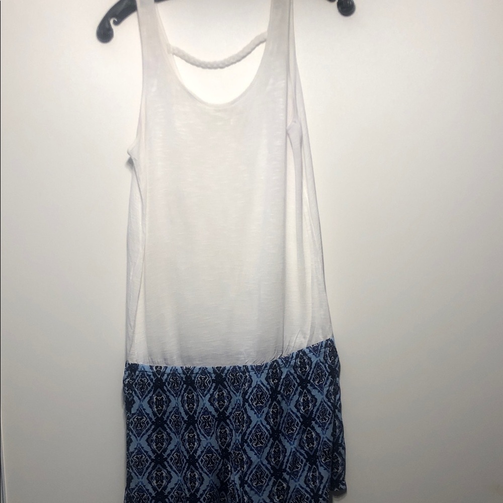 Pink Rose White Tank Top with Blue Patterned Shorts